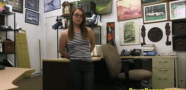  Nerdy Teen Takes Cock In Her Mouth & Pussy For Dollars